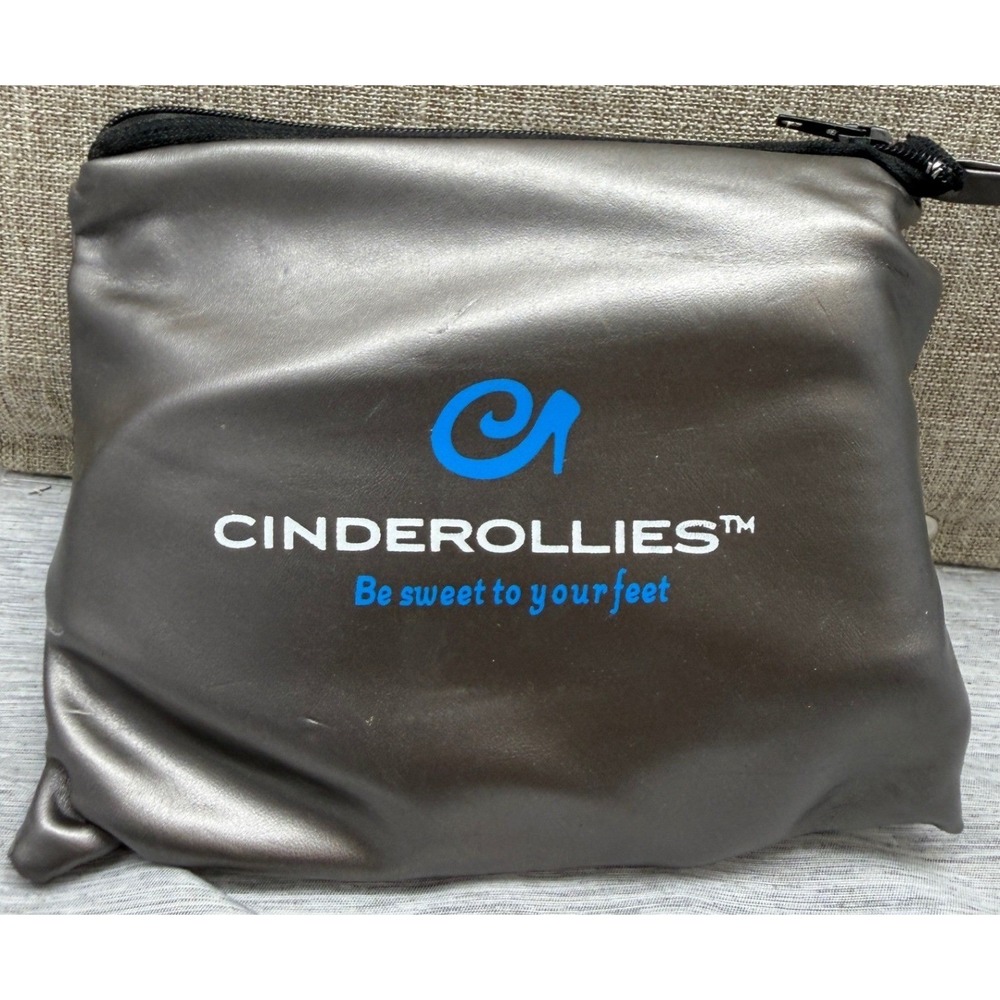 Cinderollies Metallic Pewter Foldable Ballet Flats with Pouch Size 10-11 NEW